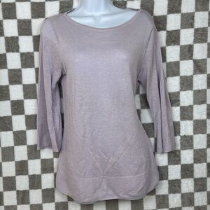 J Jill lilac sweater purple knit shirt scoop neck quarter sleeve cotton blend s
